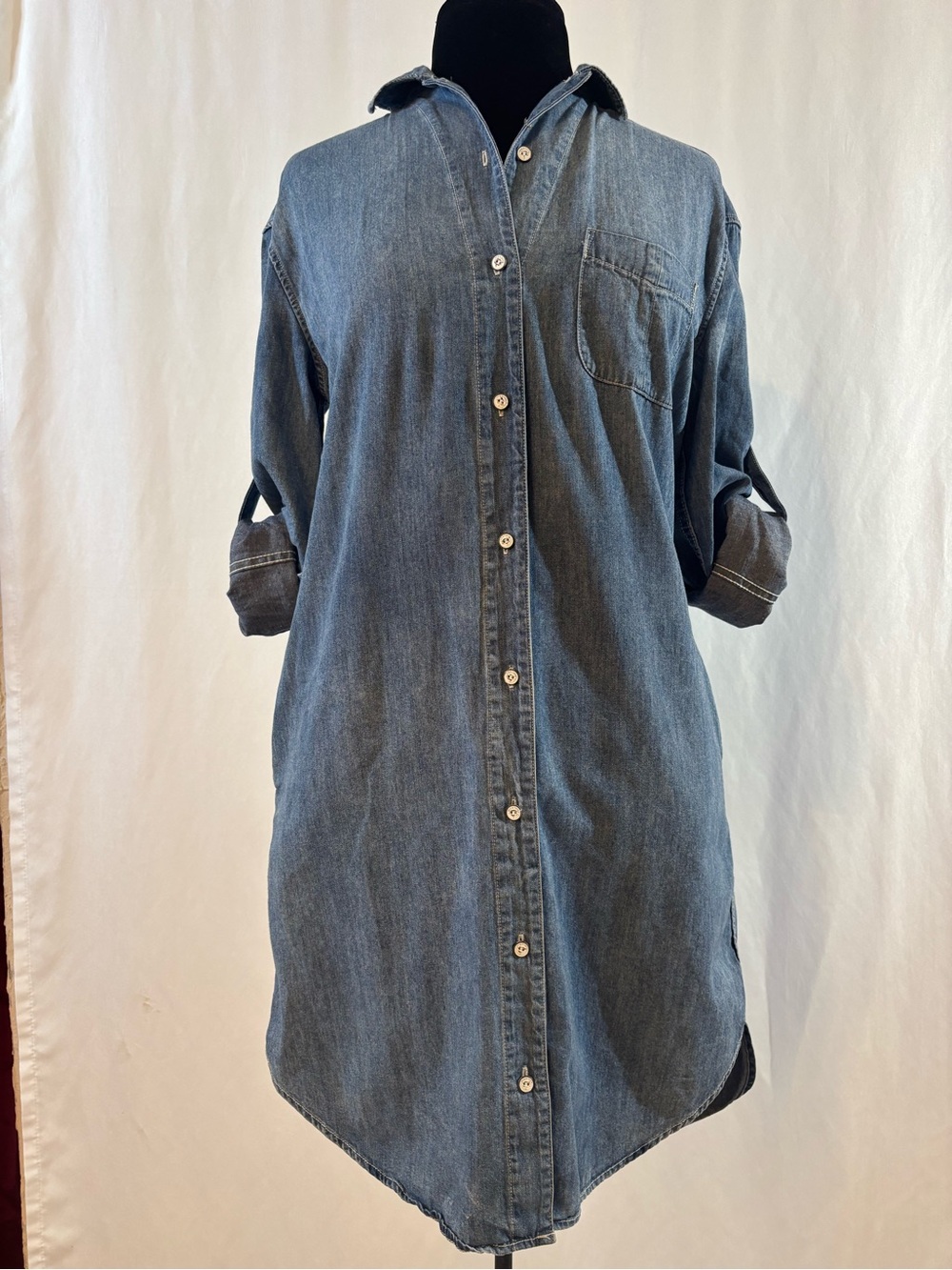 rag & bone Denim Shirt Dress XS Cotton Silk Oversized Quiet Luxury Blue
